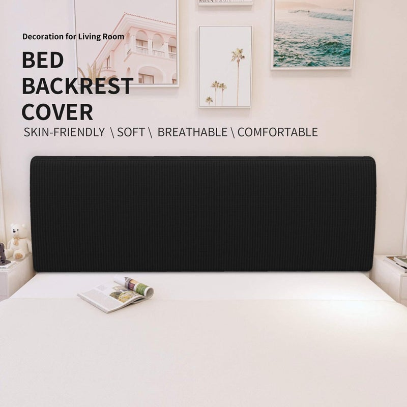Easy-Going Stretch Bed Headboard Cover,Small Square Jacquard Headboard Slipcover, Dustproof Bed Head Cover for Bedroom (Queen,Black) - Image 2